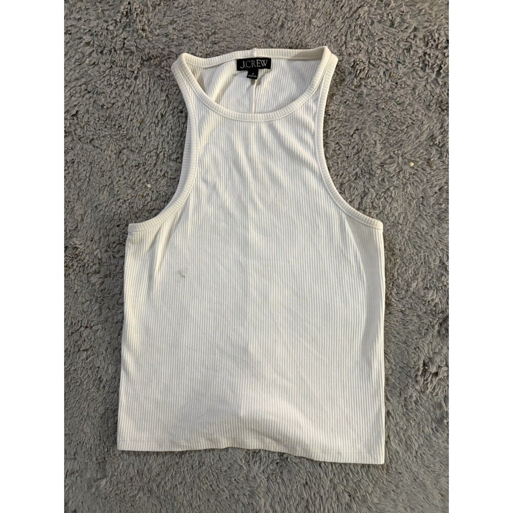 J Crew Women's White Racerback Modal Ribbed Tank Top Medium